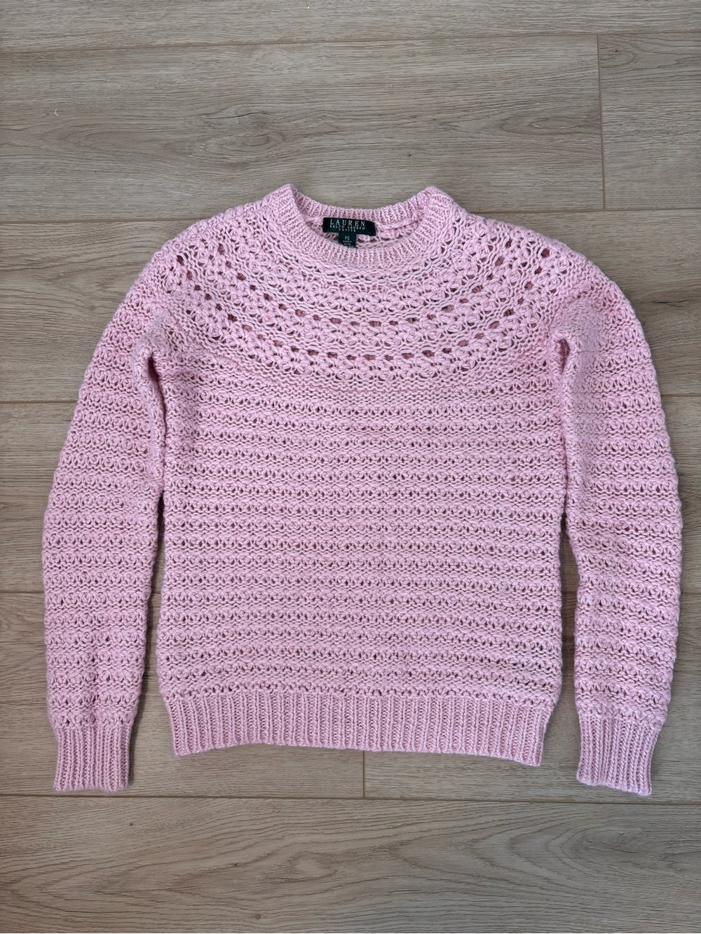 Ralph Lauren Pink Open-Weave Crewneck Sweater